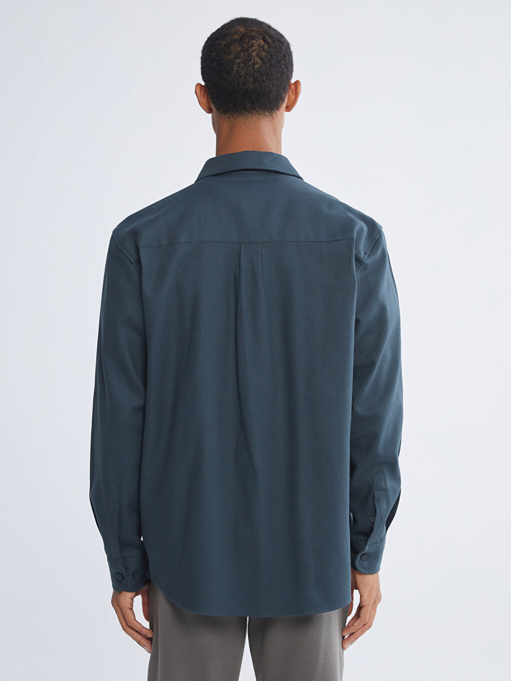 Petrol Regular Fit Uzun Kollu Armürlü Erkek Gömlek-3