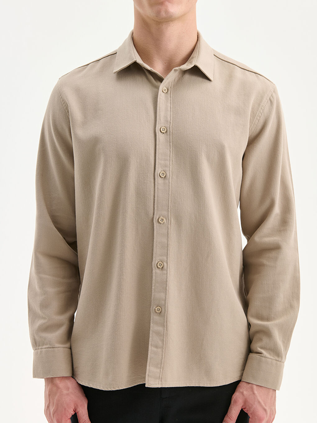 Bej Regular Fit Uzun Kollu Armürlü Erkek Gömlek-2