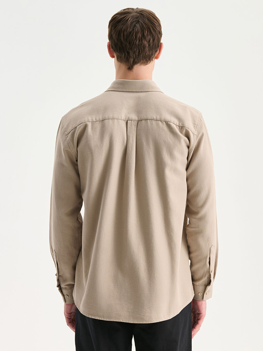 Bej Regular Fit Uzun Kollu Armürlü Erkek Gömlek-3