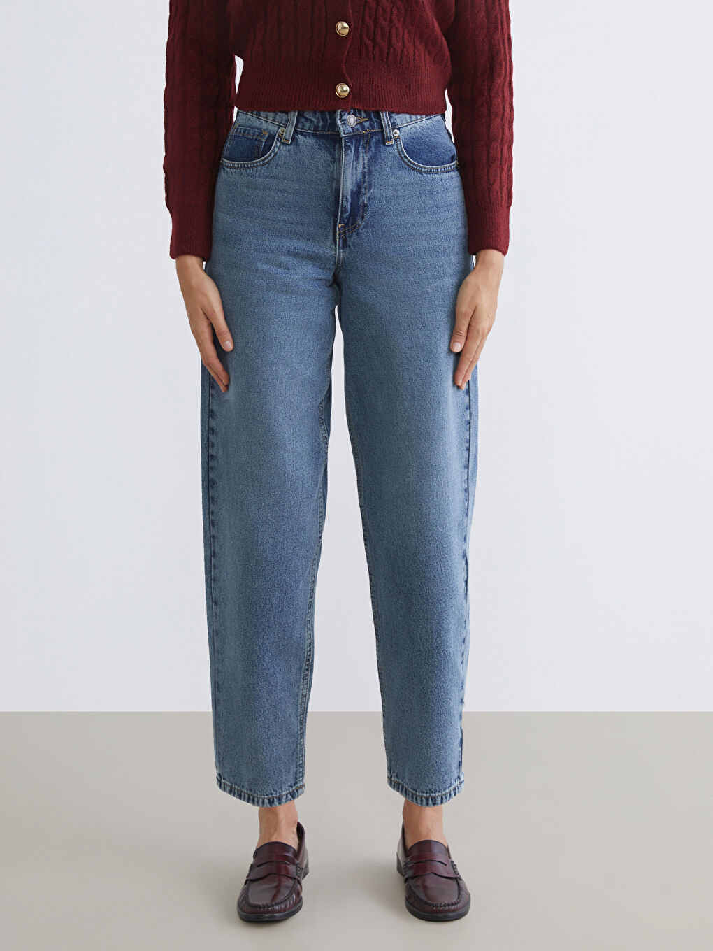 İndigo Barrel Fit Kadın Jean Pantolon-3