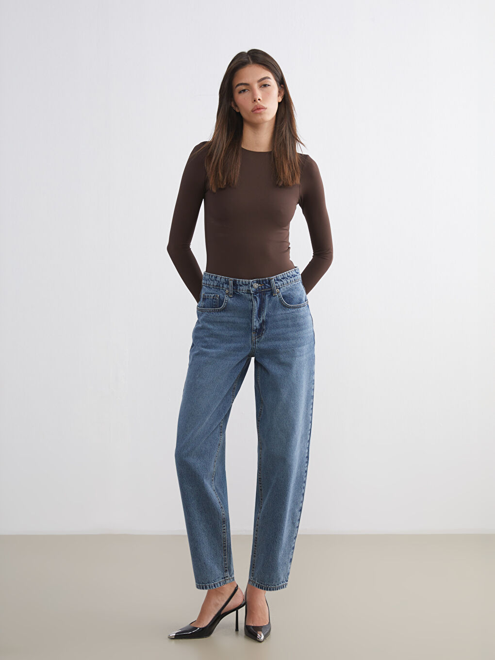 İndigo Barrel Fit Kadın Jean Pantolon-1