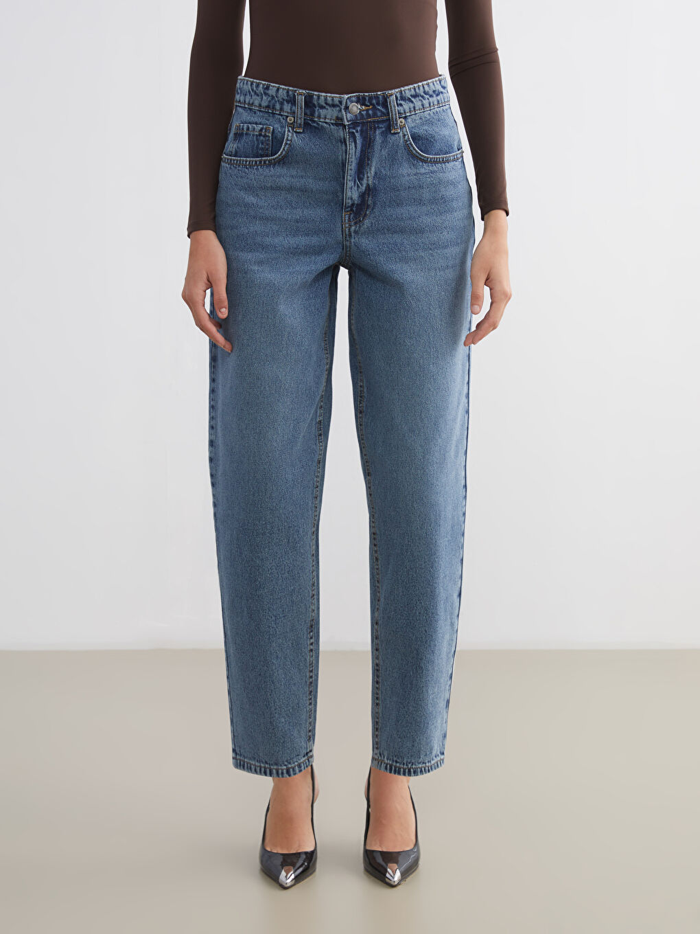 İndigo Barrel Fit Kadın Jean Pantolon-2