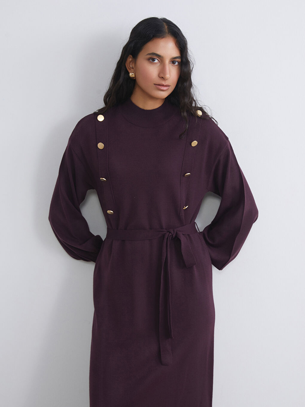 Funnel Neck Sash Knitwear Dress