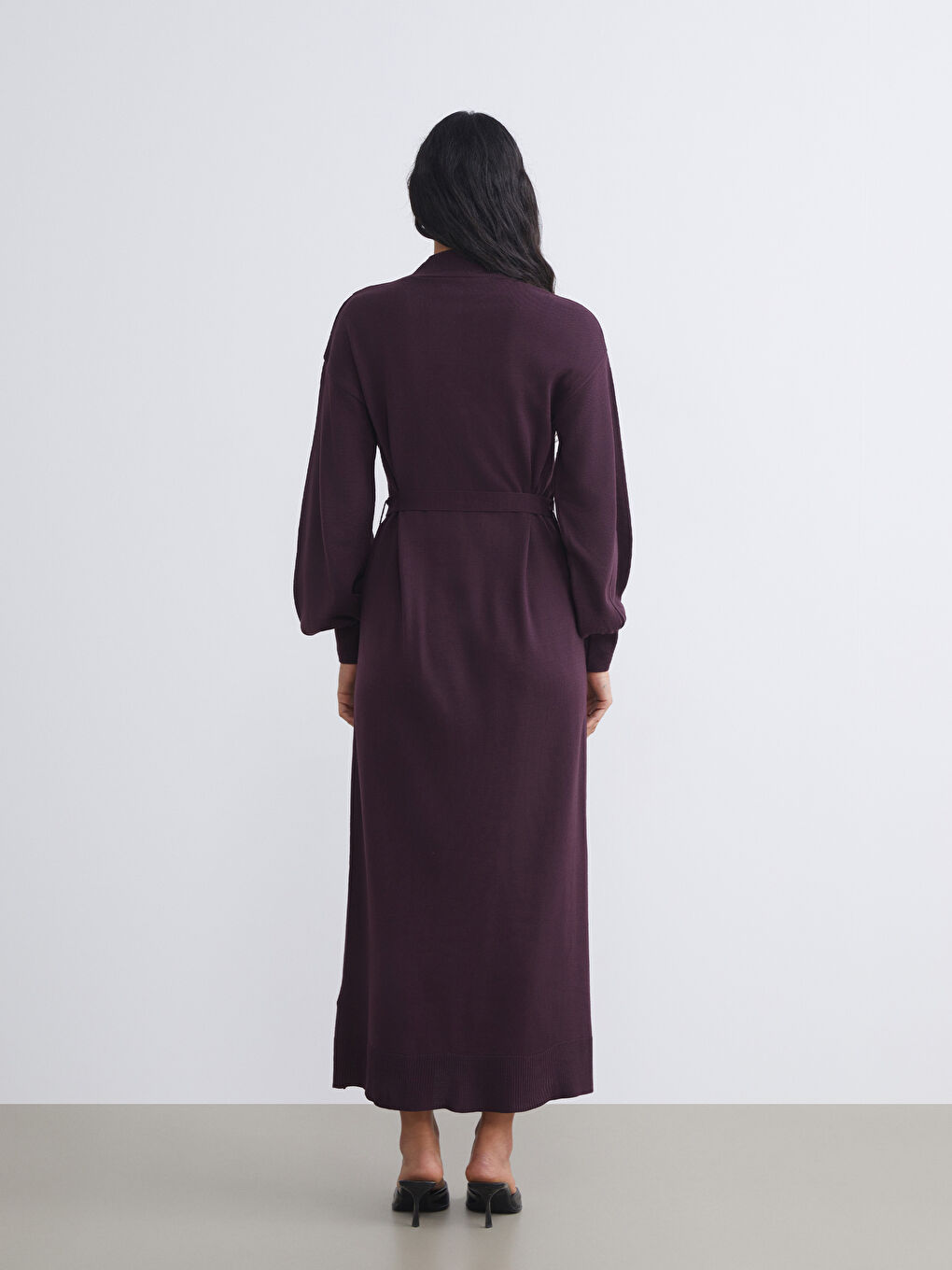 Funnel Neck Sash Knitwear Dress-3