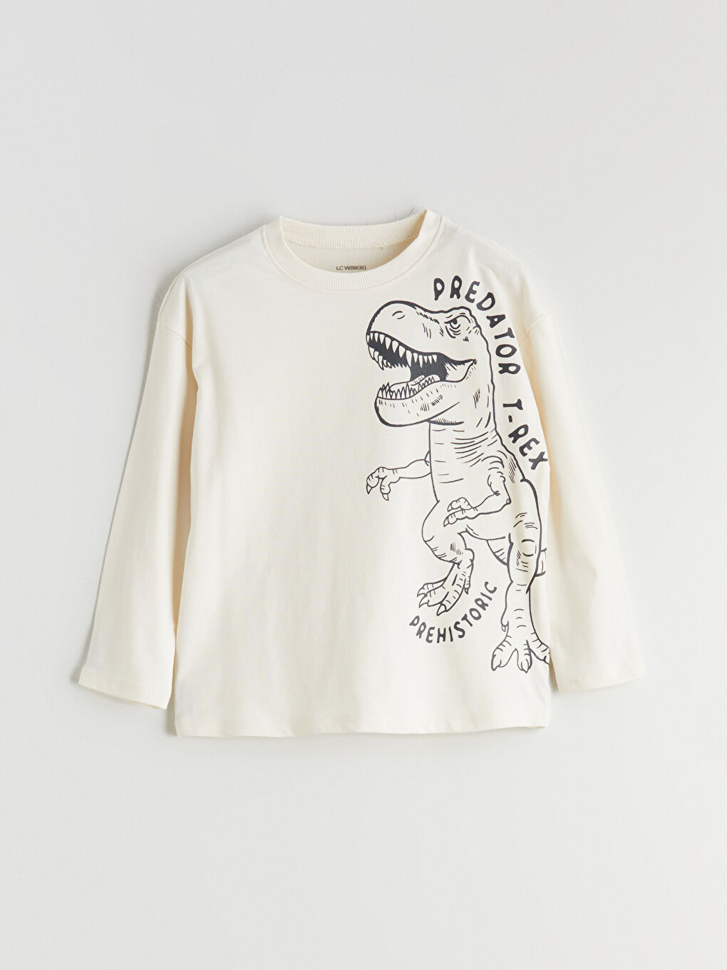 Bej Dinozor Baskılı Erkek Bebek Tişört