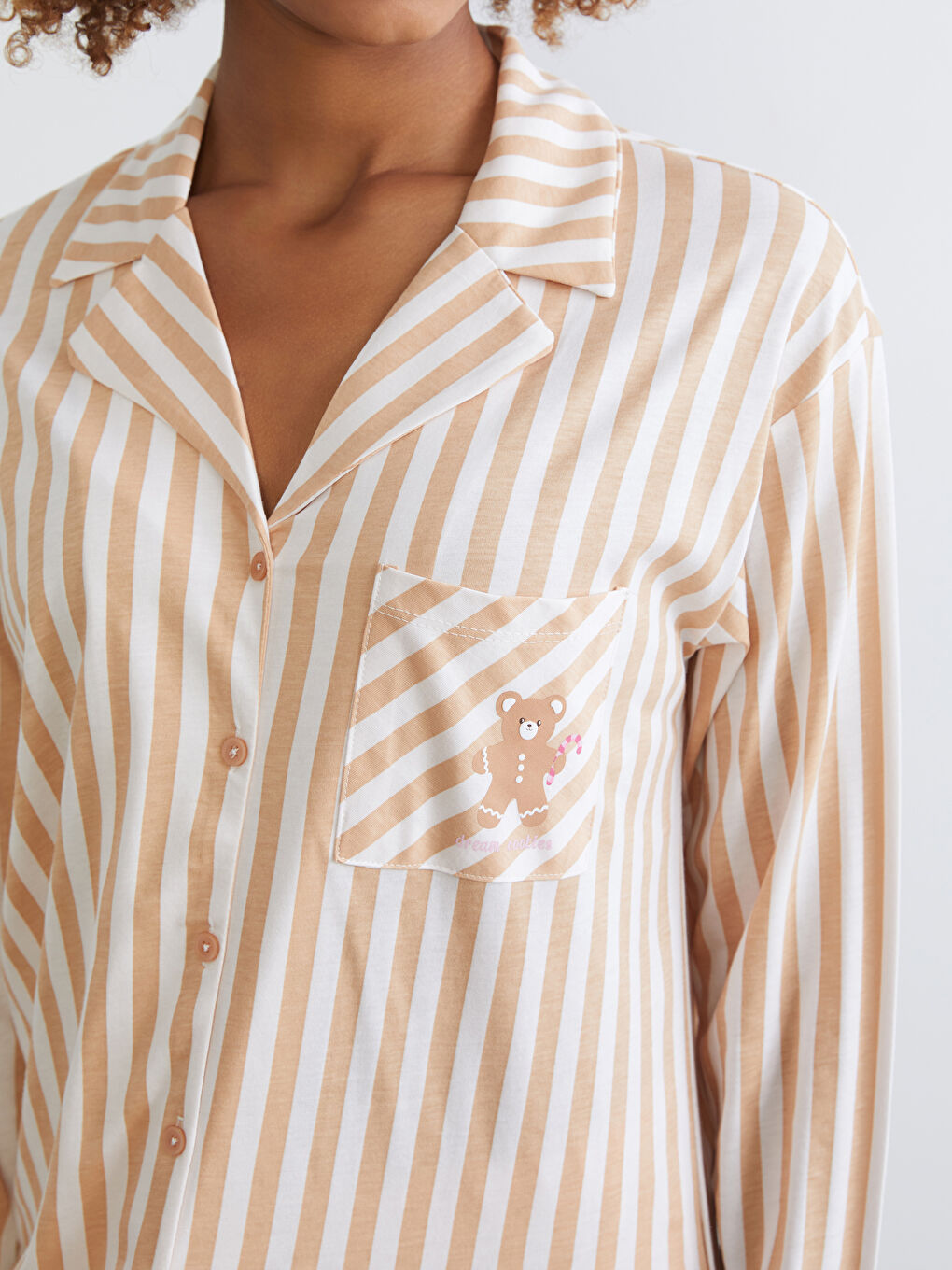 Collared Neck Striped Women's Pyjama Set-2