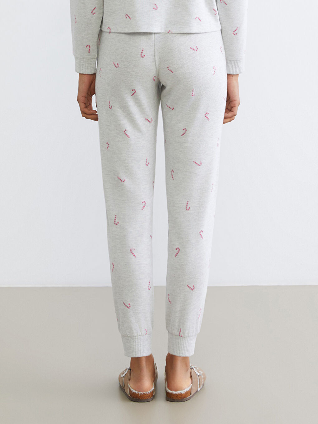 Gri Beli Lastikli Baskılı Kadın Jogger Pijama Altı-1