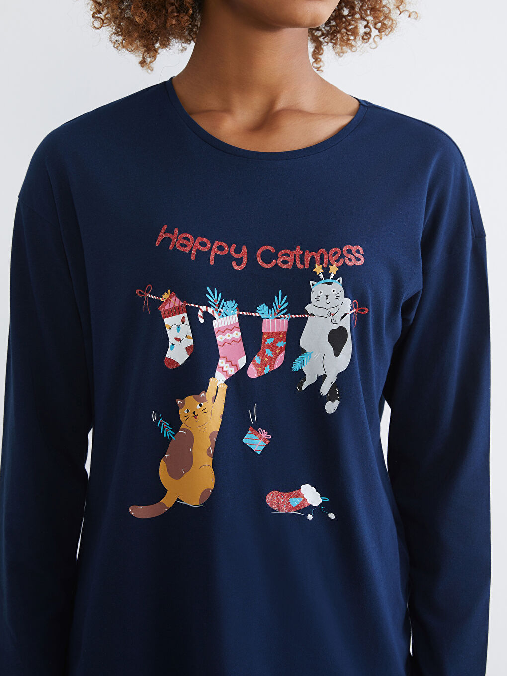 Пижамный комплект с круглым вырезом на новогоднюю тематику для женщин-2