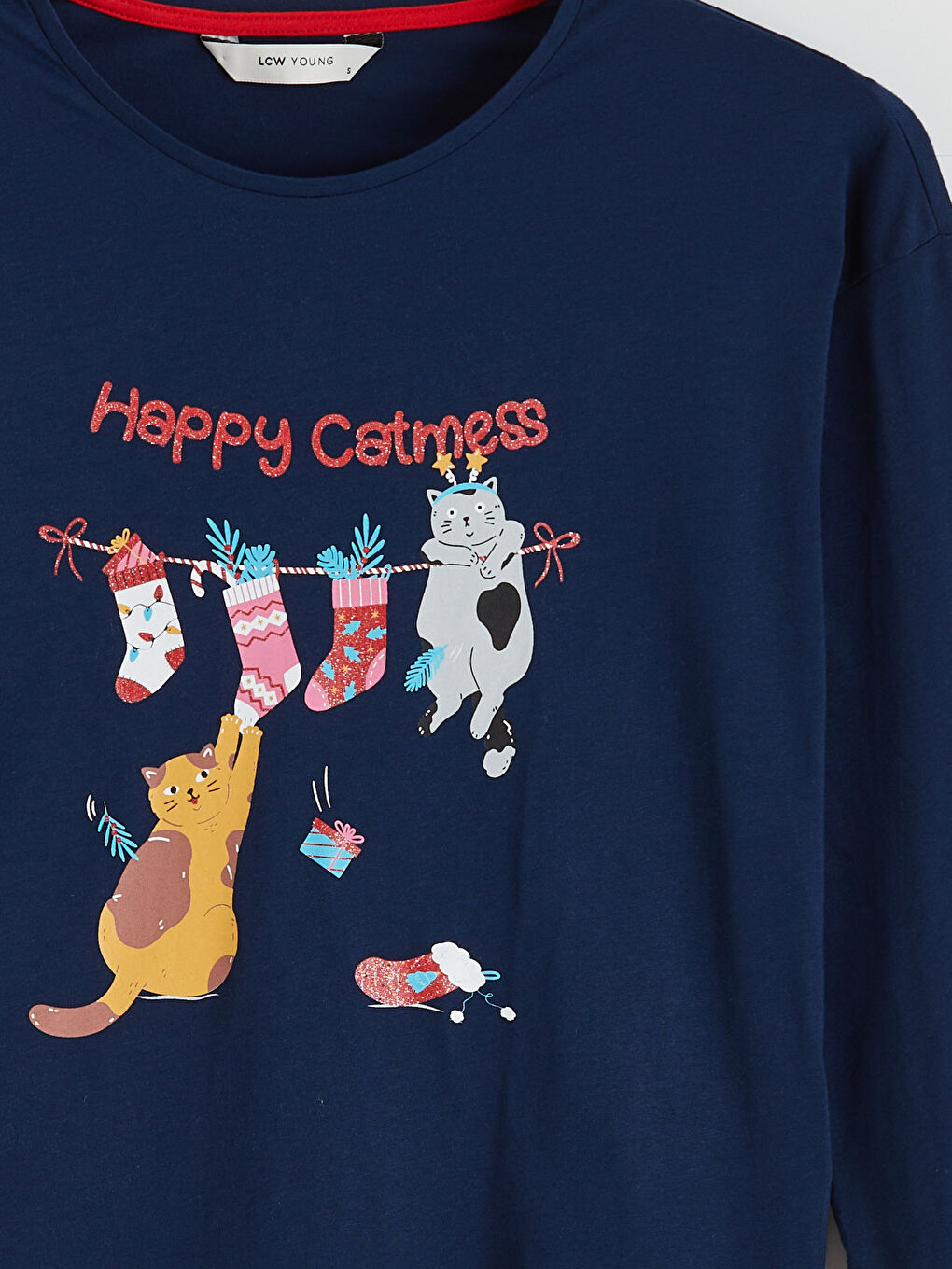 Пижамный комплект с круглым вырезом на новогоднюю тематику для женщин-7