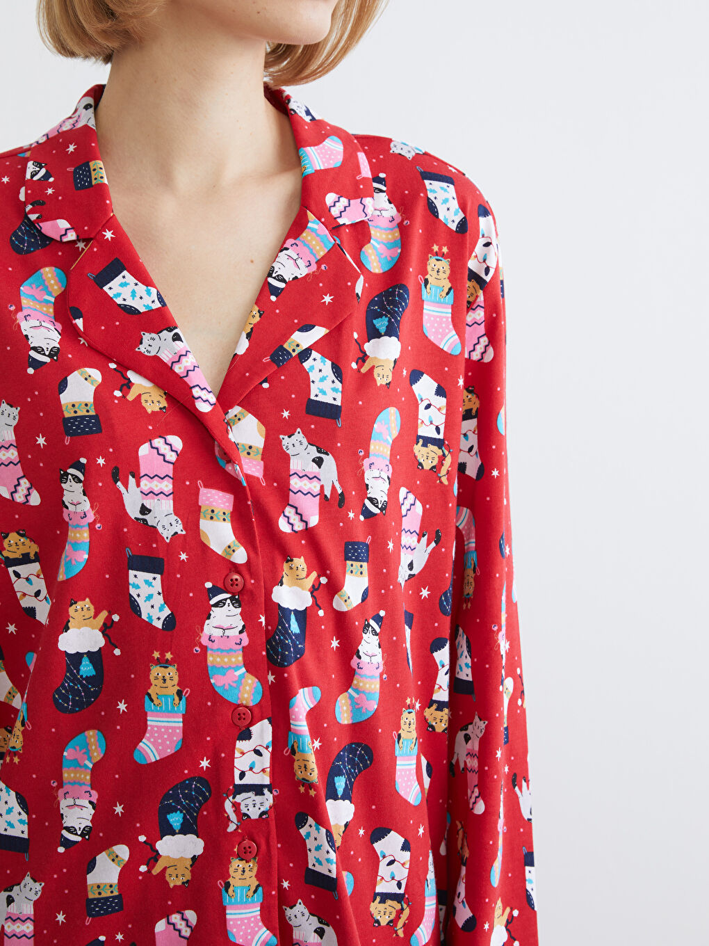 Pidžama komplet sa ovratnikom sa kragnom, božićna tema, za žene-2