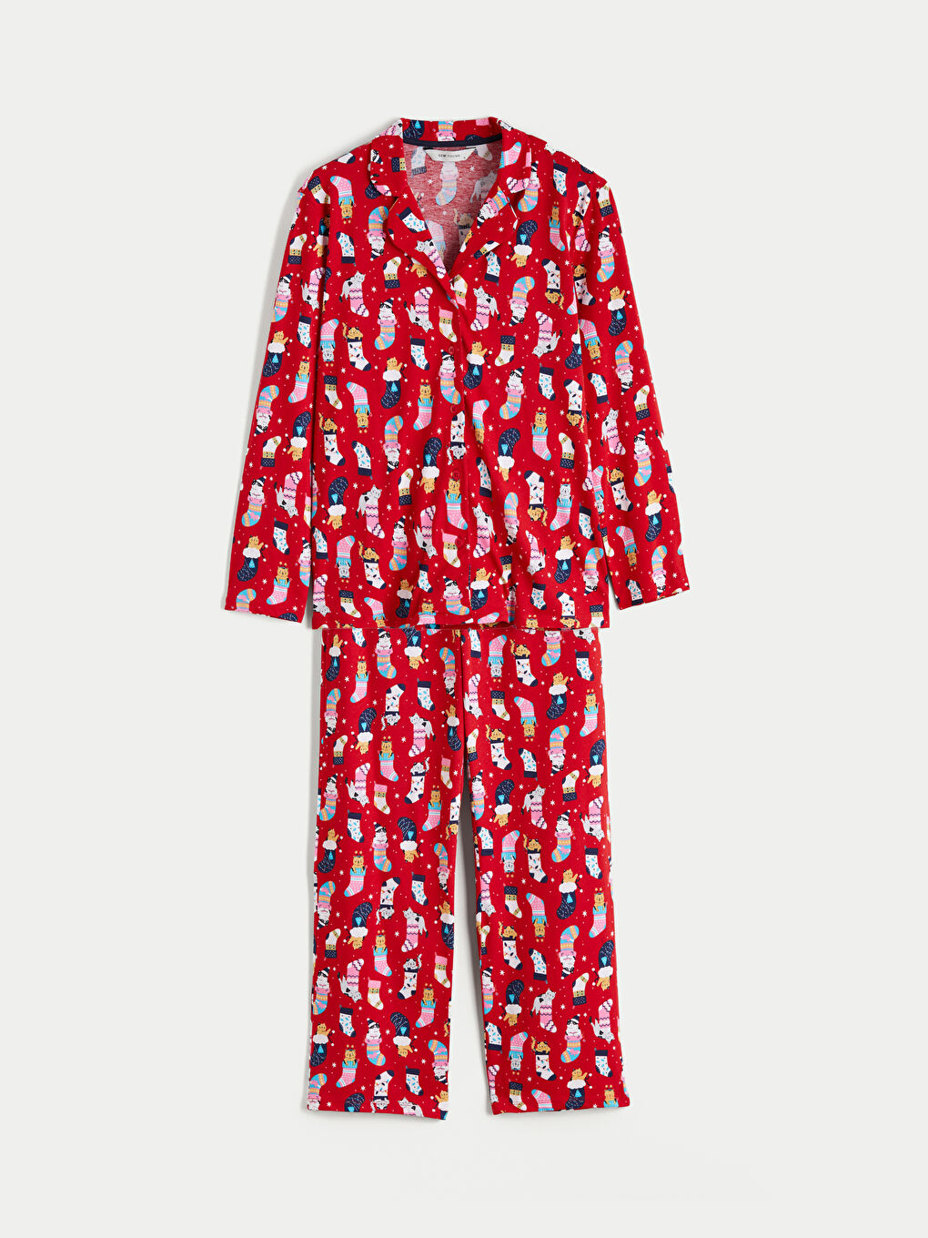 Pidžama komplet sa ovratnikom sa kragnom, božićna tema, za žene-4