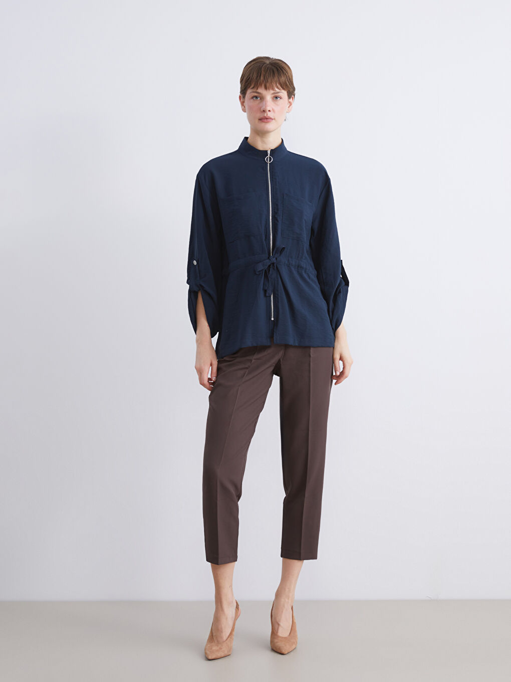 Lacivert Dik Yaka Kadın Ceket-1