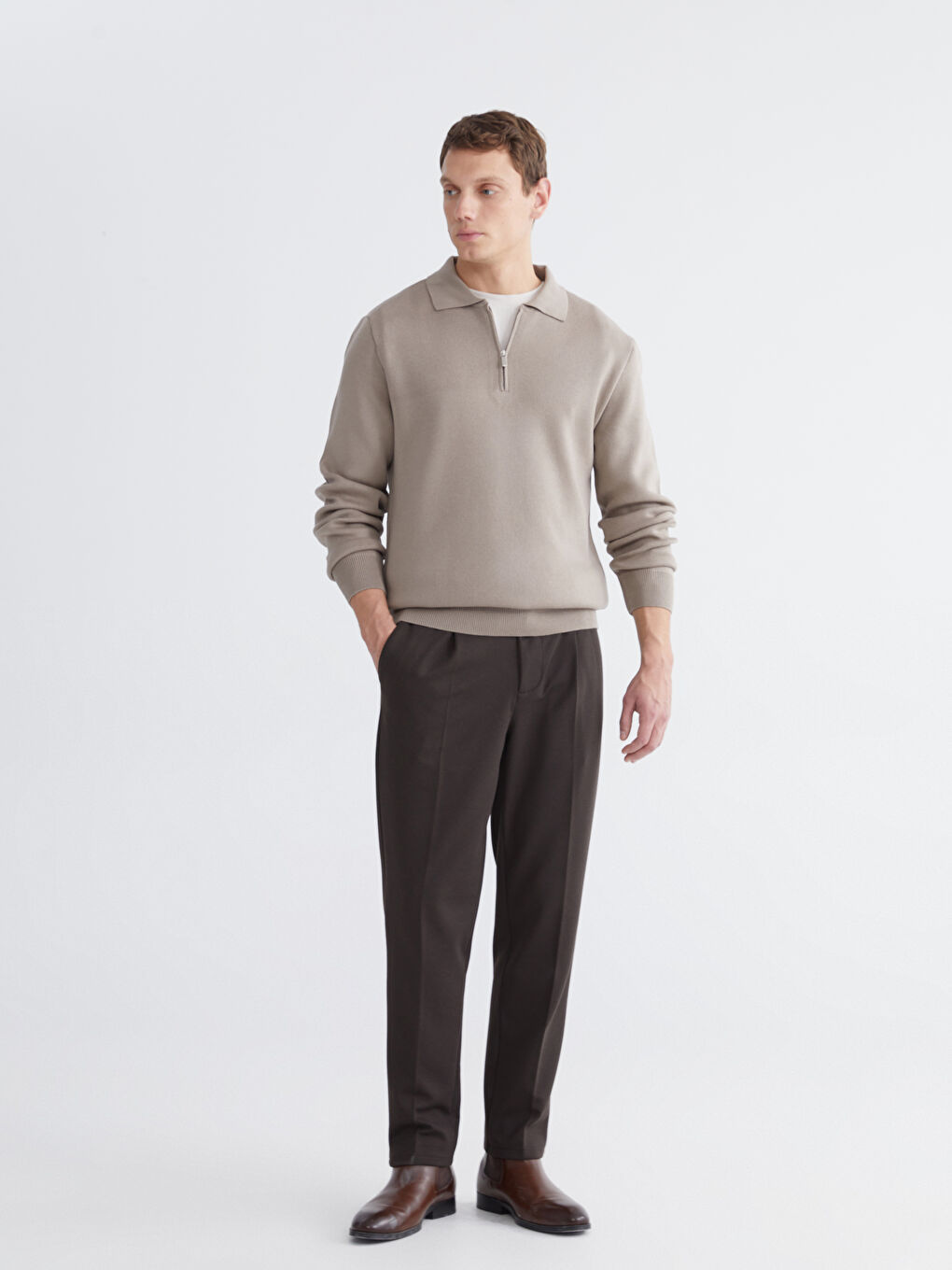 Kahverengi Standart Kalıp Erkek Pantolon-2