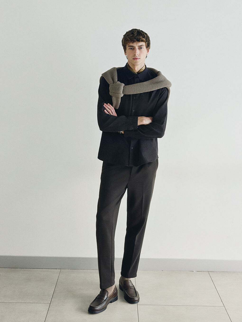 Kahverengi Standart Kalıp Erkek Pantolon-1