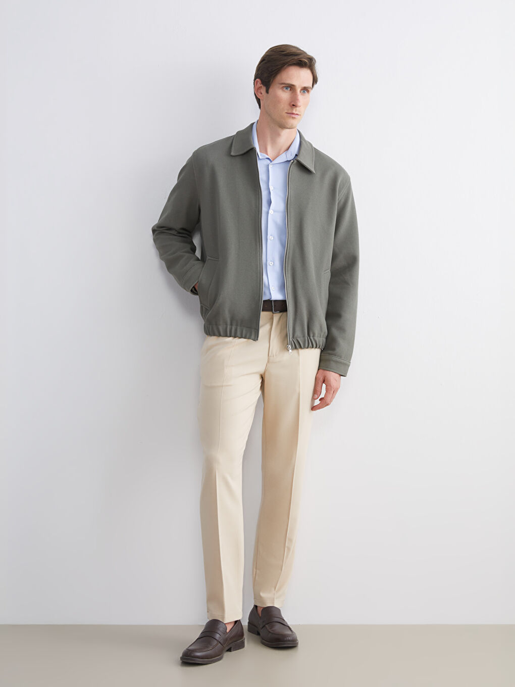 Yeşil Standart Kalıp Gömlek Yaka Erkek Mont-1