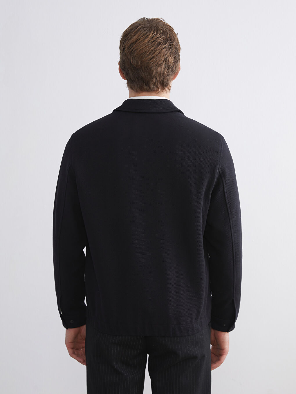 Siyah Standart Kalıp Gömlek Yaka Erkek Mont-5