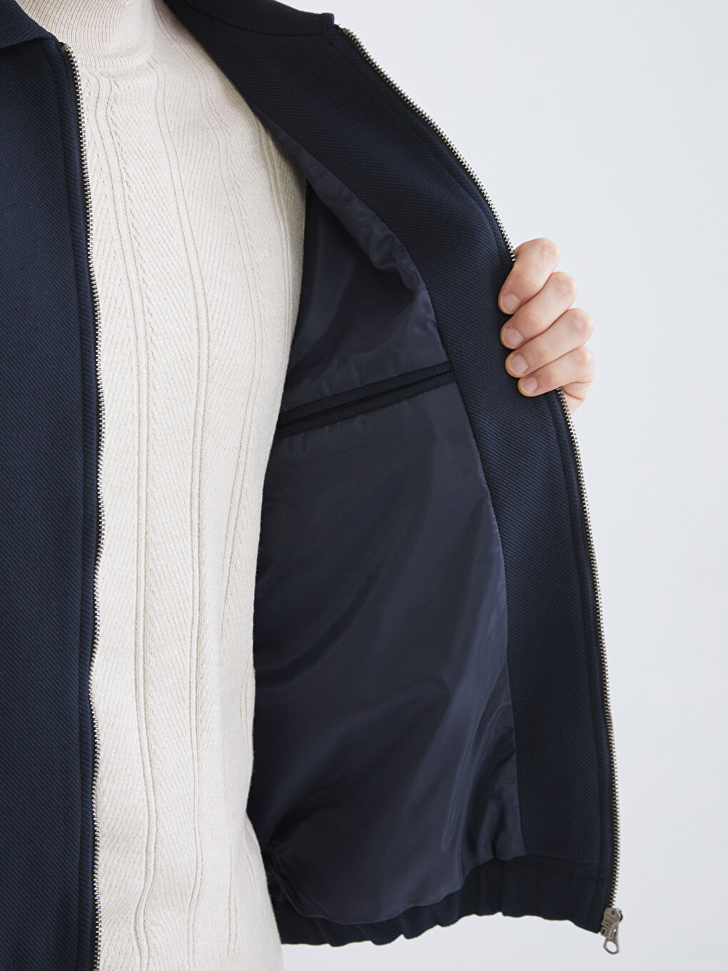 Lacivert Standart Kalıp Gömlek Yaka Erkek Mont-3