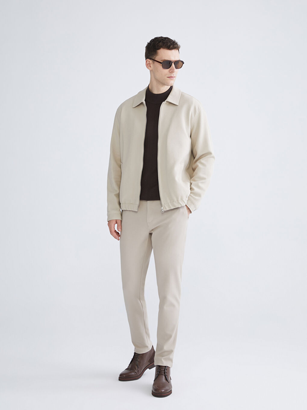 Bej Standart Kalıp Gömlek Yaka Erkek Mont-1