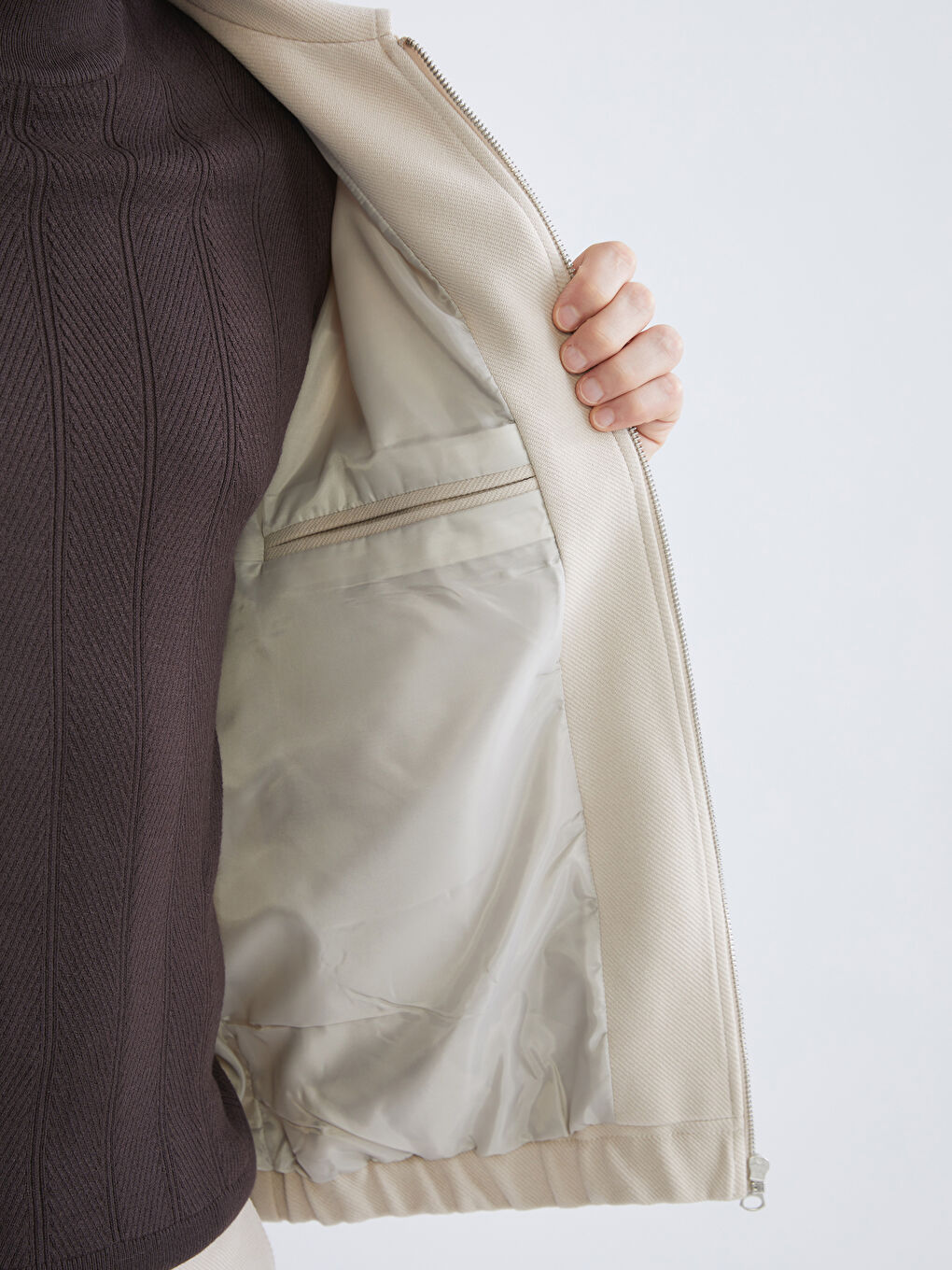 Bej Standart Kalıp Gömlek Yaka Erkek Mont-3