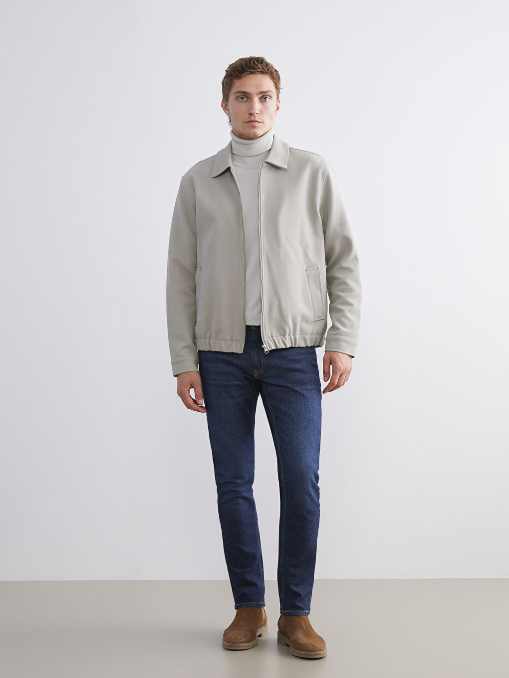 Bej Standart Kalıp Gömlek Yaka Erkek Mont-1