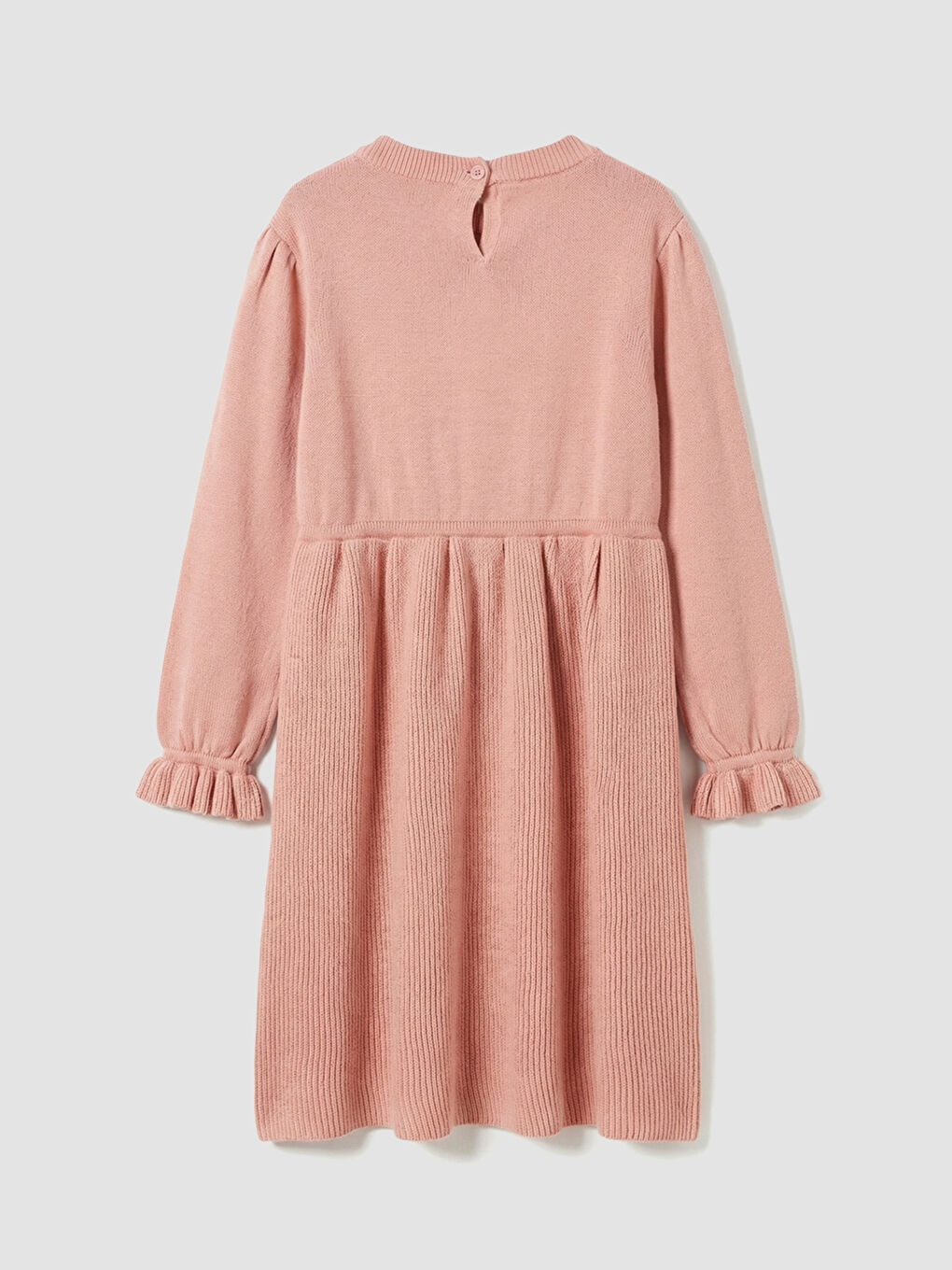 Pembe Standart Kalıp Nakışlı Kız Bebek Triko Elbise-1