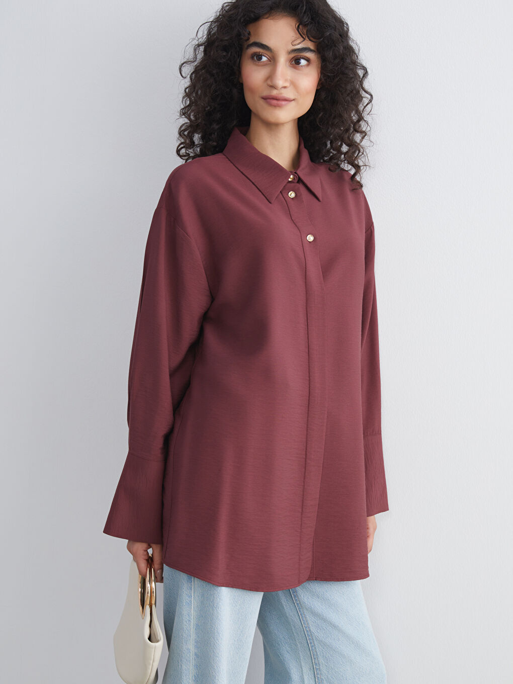 LCW Modest Textured Women's Shirt Tunic -W5GQ16Z8-JAV