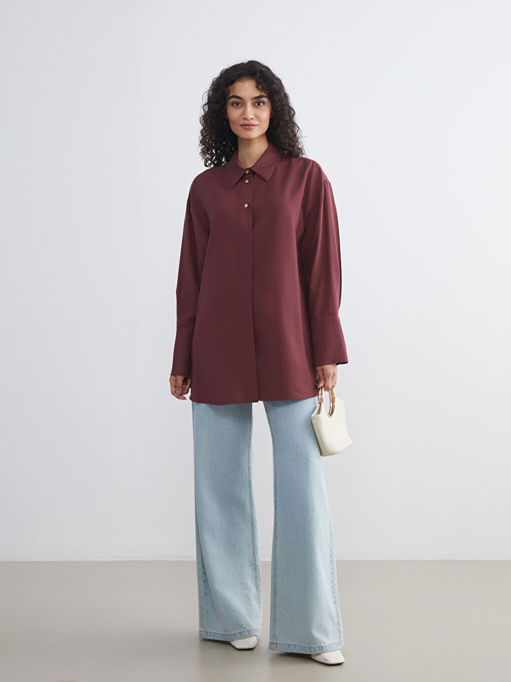 LCW Modest Textured Women's Shirt Tunic -W5GQ16Z8-JAV