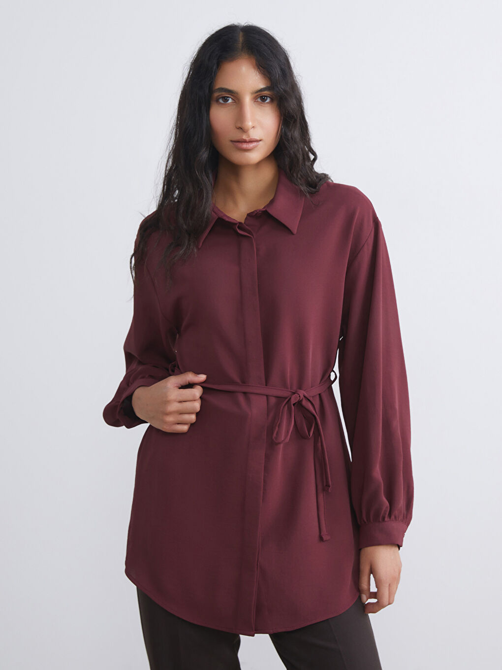 Bordo Oversize Kadın Gömlek Tunik