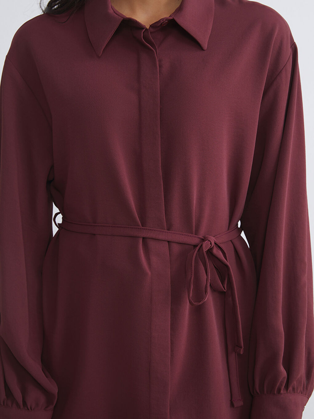 Bordo Oversize Kadın Gömlek Tunik-2