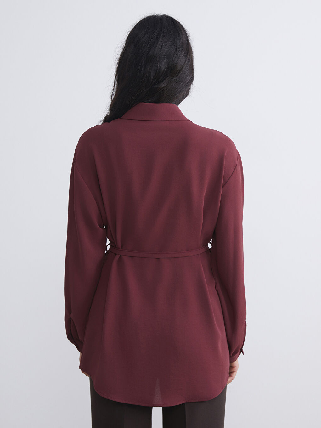 Bordo Oversize Kadın Gömlek Tunik-3