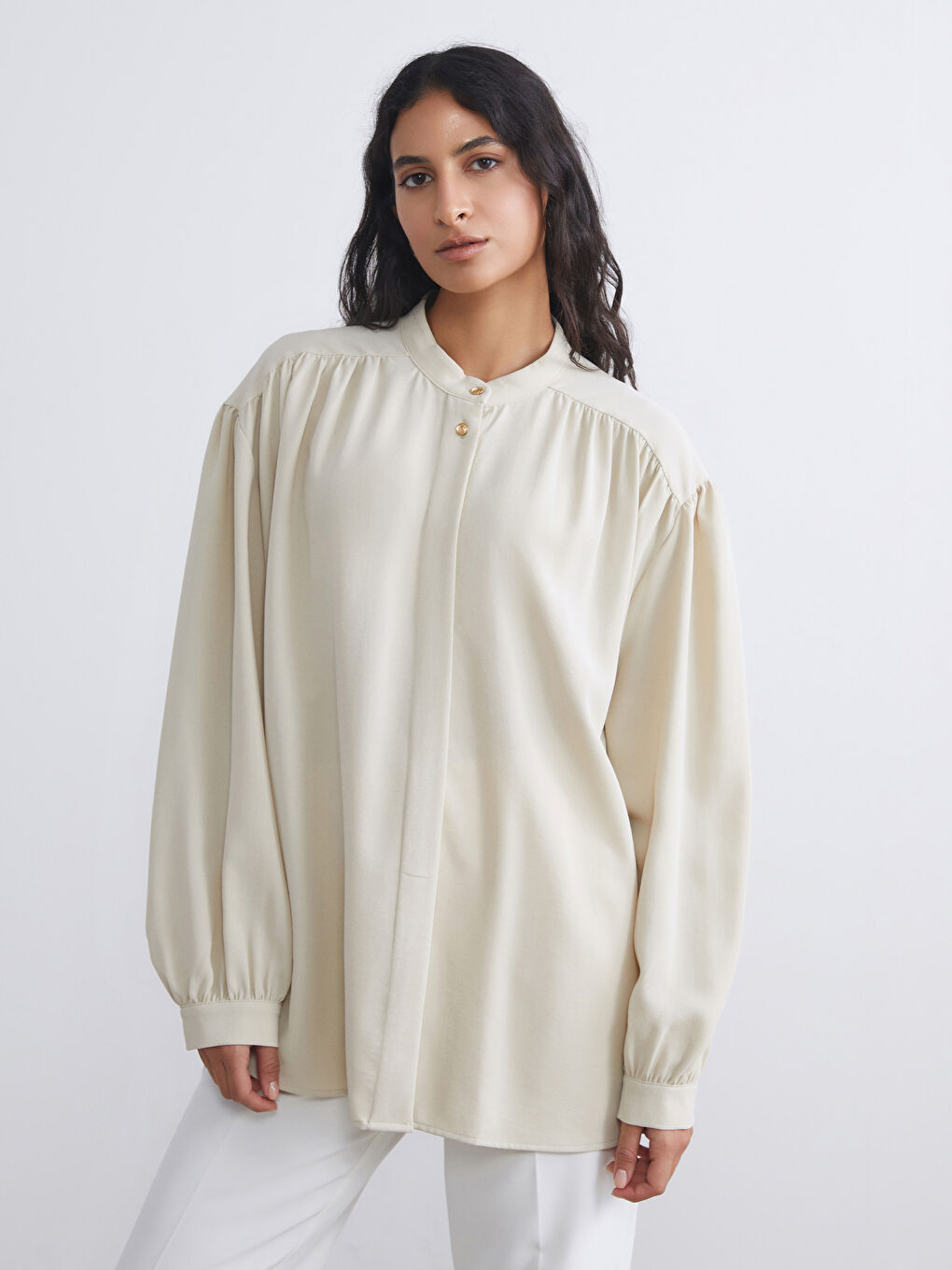 LCW Modest Grandad Collar Women's Shirt Tunic -W5GQ18Z8-JRB