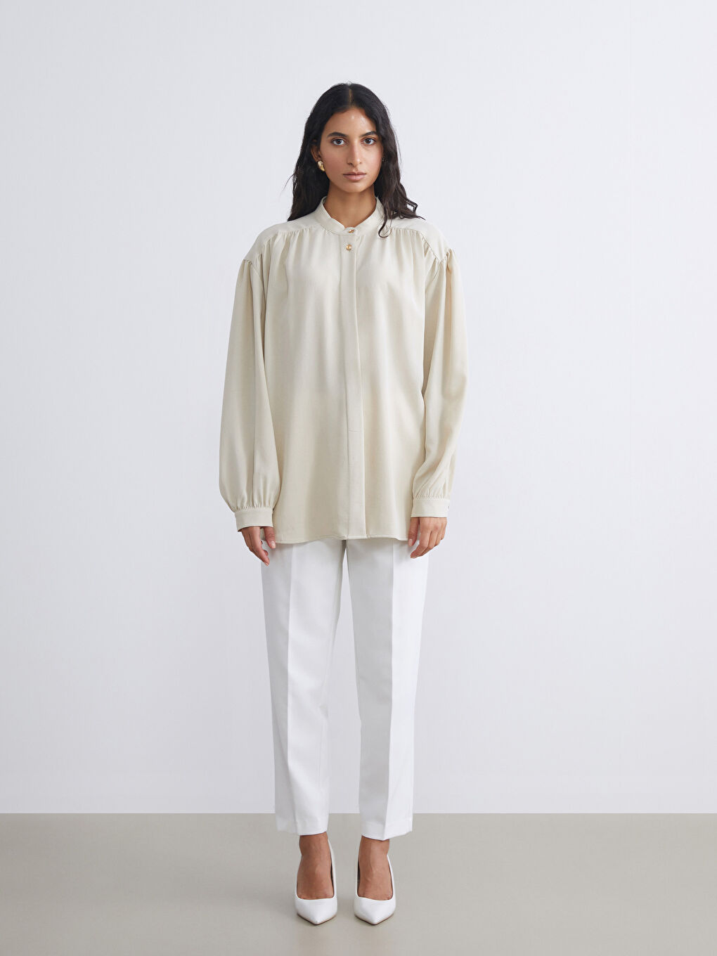 LCW Modest Grandad Collar Women's Shirt Tunic -W5GQ18Z8-JRB