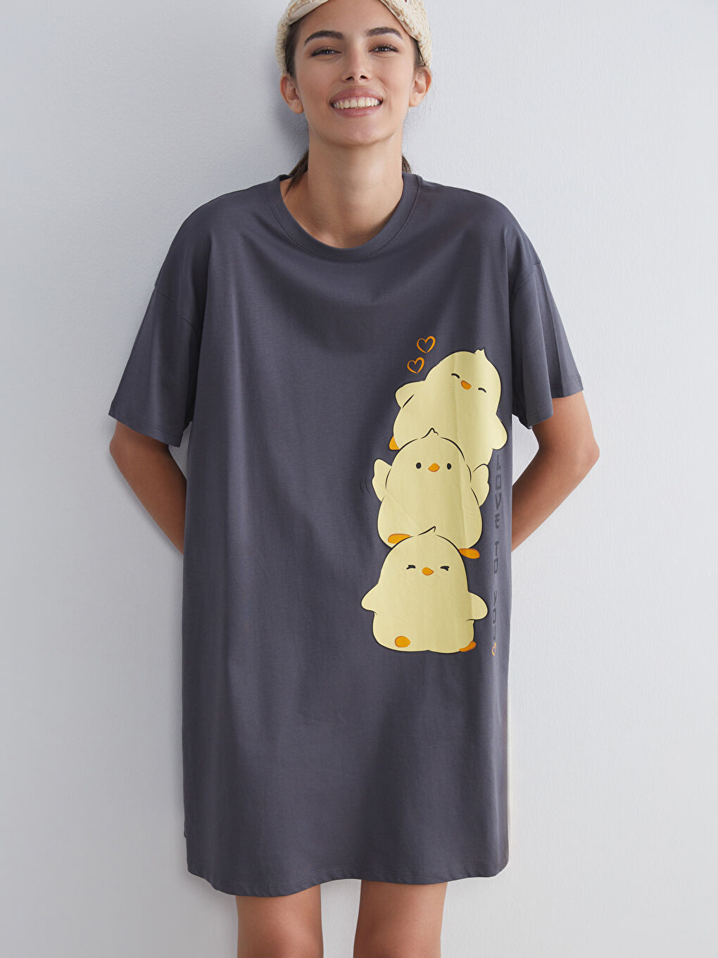 LCW Young Crew Neck Printed Oversize Women's Nightdress -W5GQ34Z8-JNL