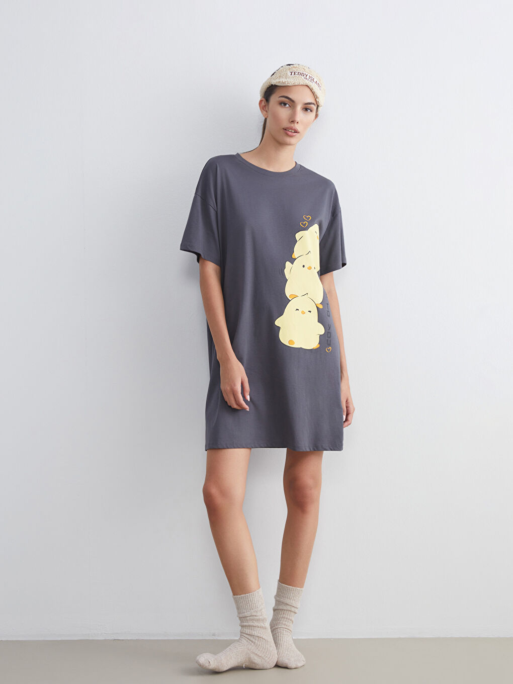 LCW Young Crew Neck Printed Oversize Women's Nightdress -W5GQ34Z8-JNL