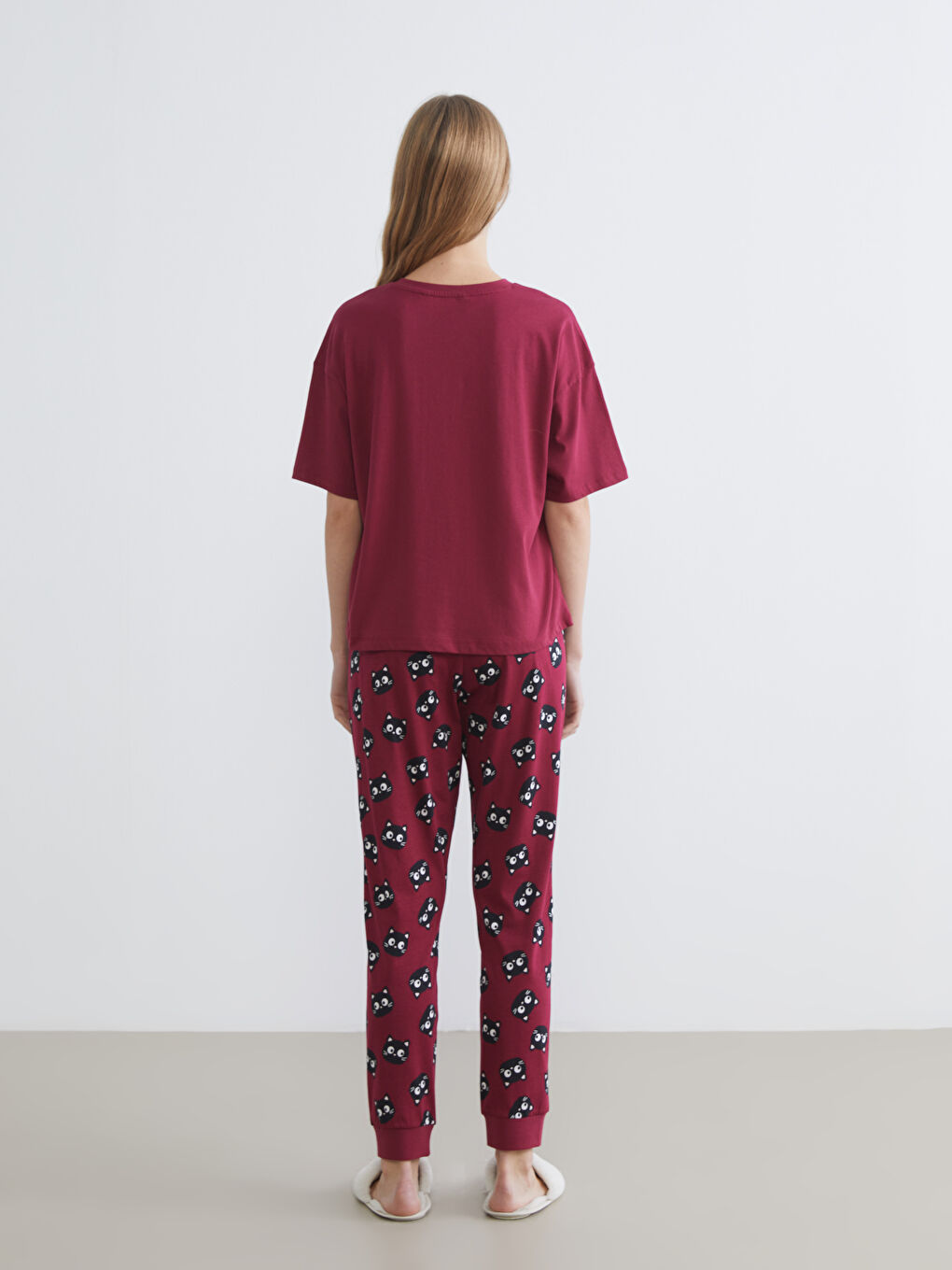 Mürdüm Bisiklet Yaka Baskılı Kadın Pijama Takımı-3