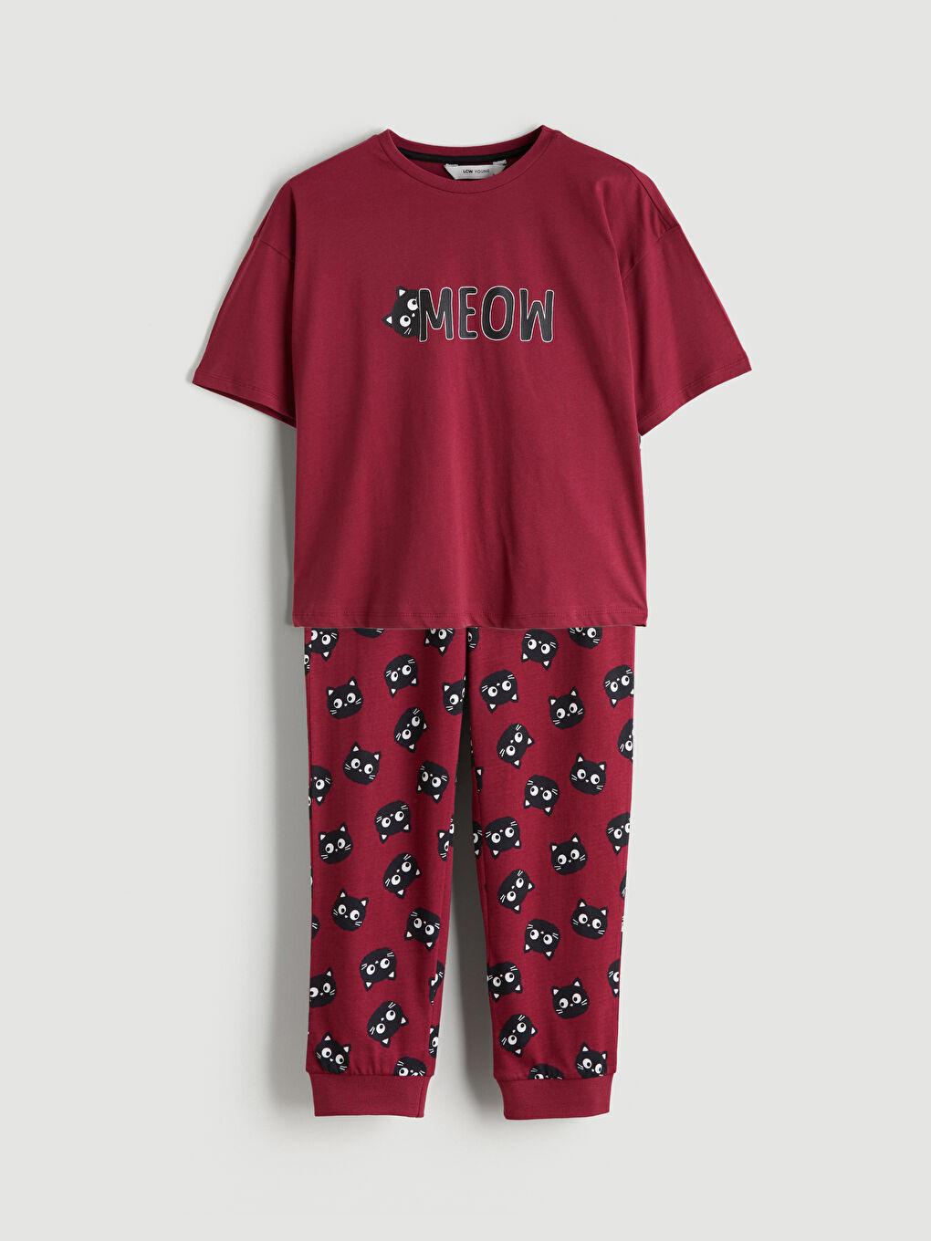 Mürdüm Bisiklet Yaka Baskılı Kadın Pijama Takımı-4