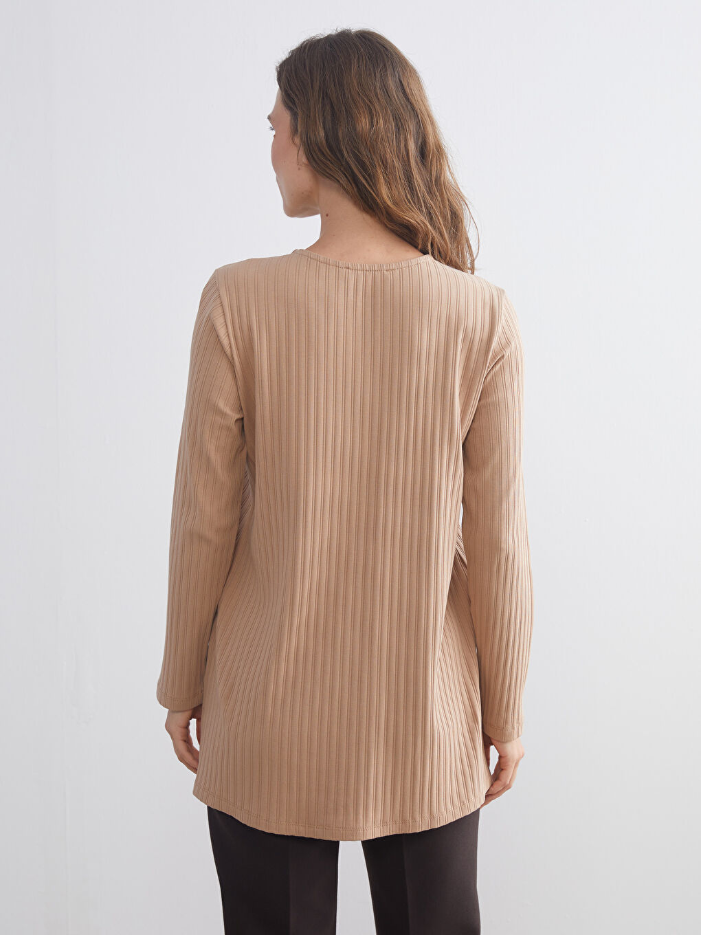 Kahverengi Bisiklet Yaka Fitilli Kadın Tunik-3