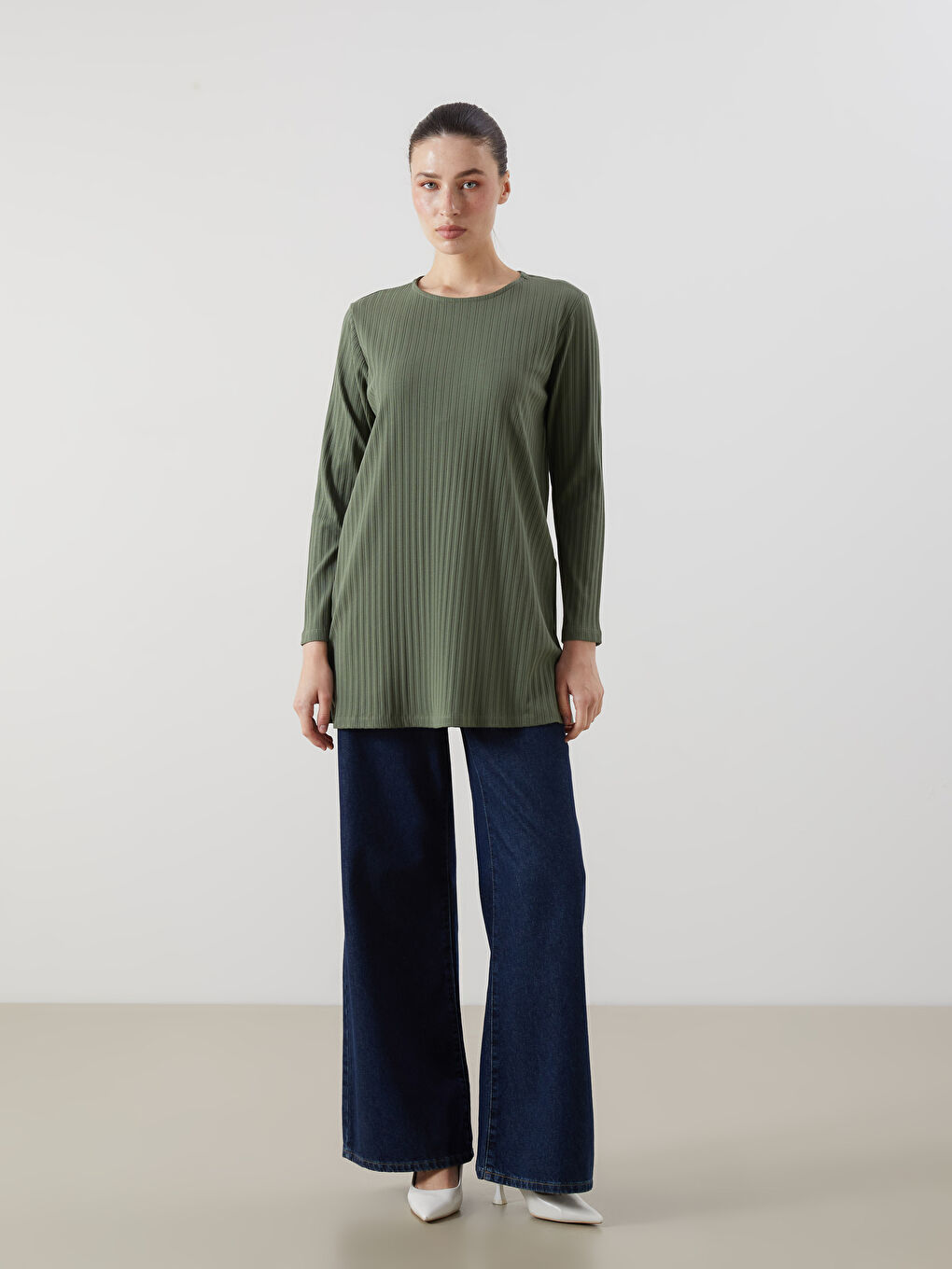 Yeşil Bisiklet Yaka Fitilli Kadın Tunik-1