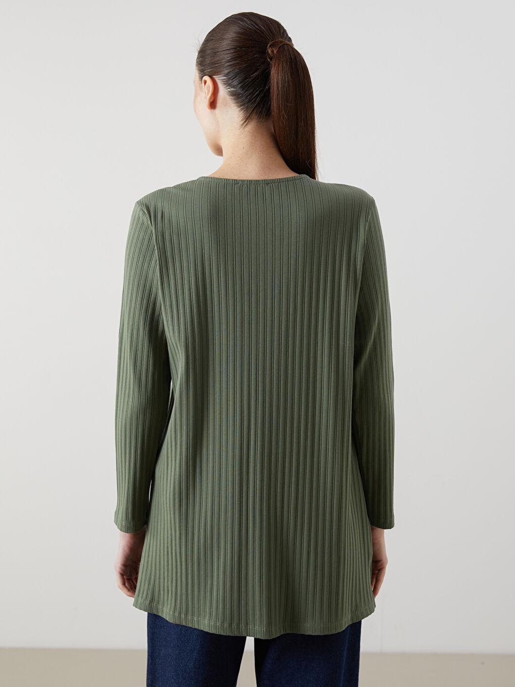 Yeşil Bisiklet Yaka Fitilli Kadın Tunik-3