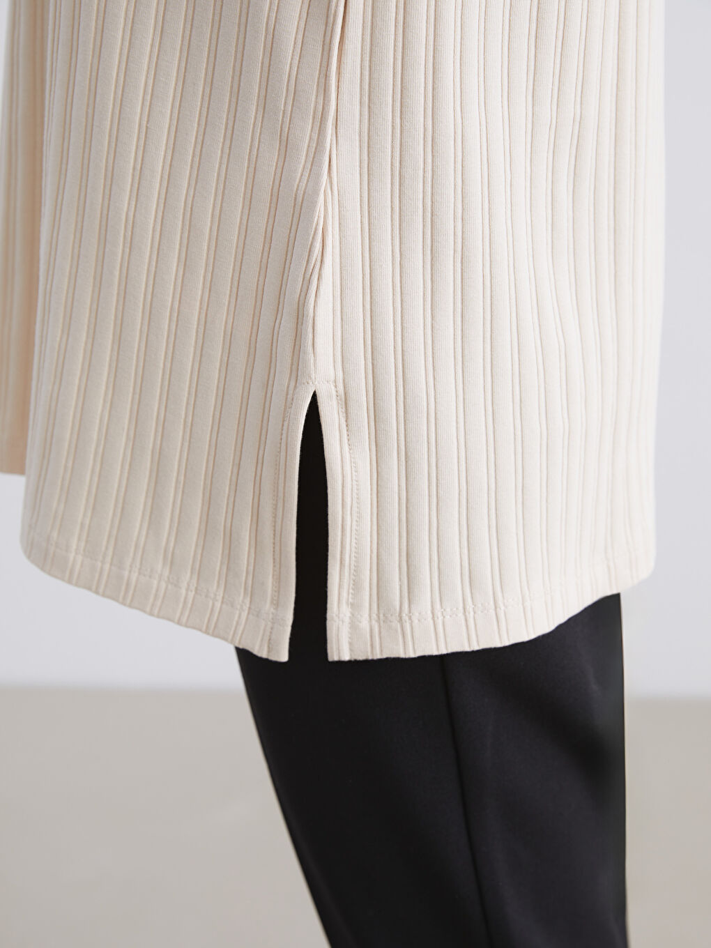 Bej Bisiklet Yaka Fitilli Kadın Tunik-2