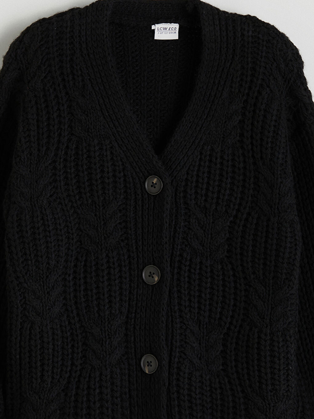 Siyah V Yaka Kız Çocuk Triko Hırka-1