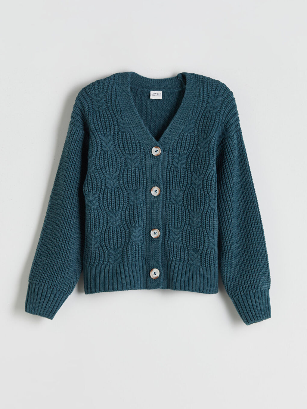 Petrol V Yaka Kız Çocuk Triko Hırka-1