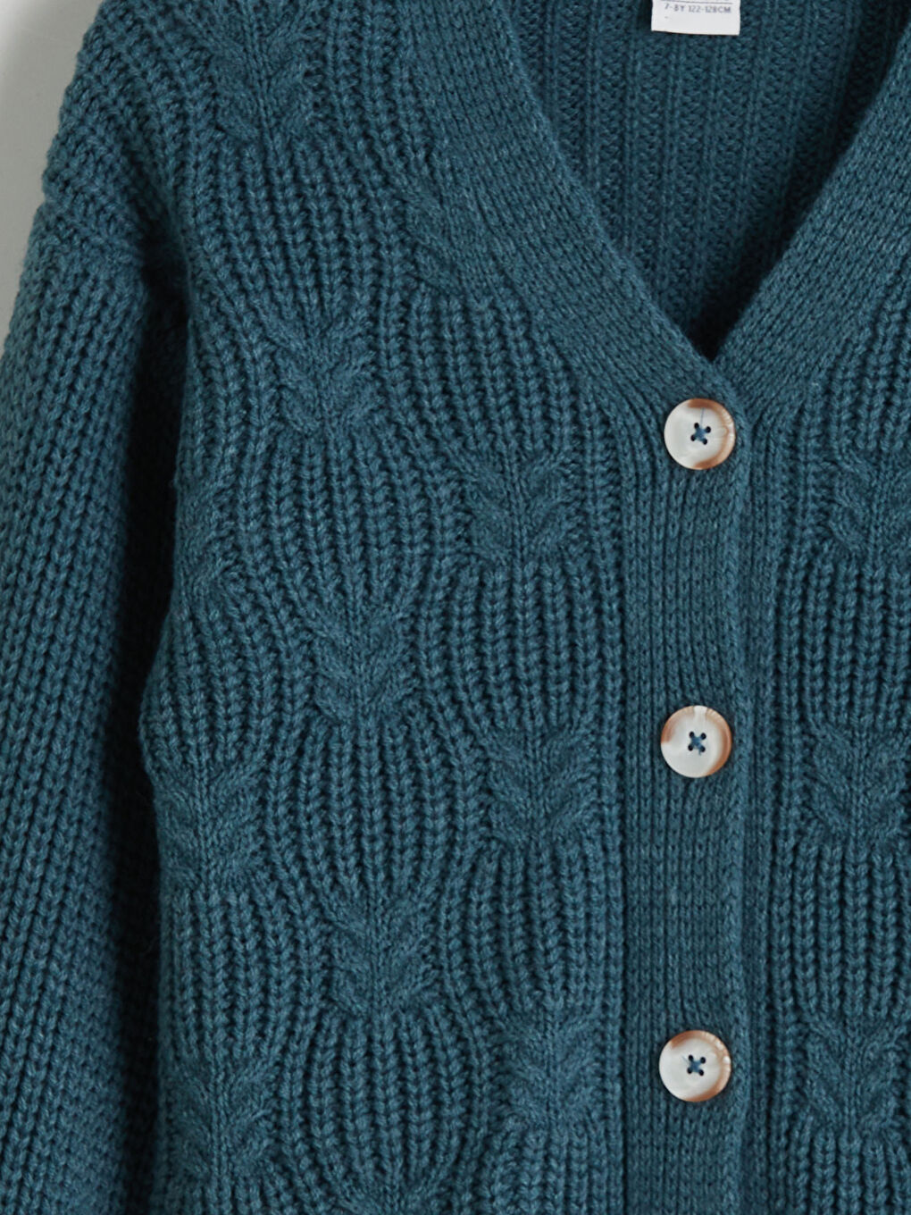 Petrol V Yaka Kız Çocuk Triko Hırka-3