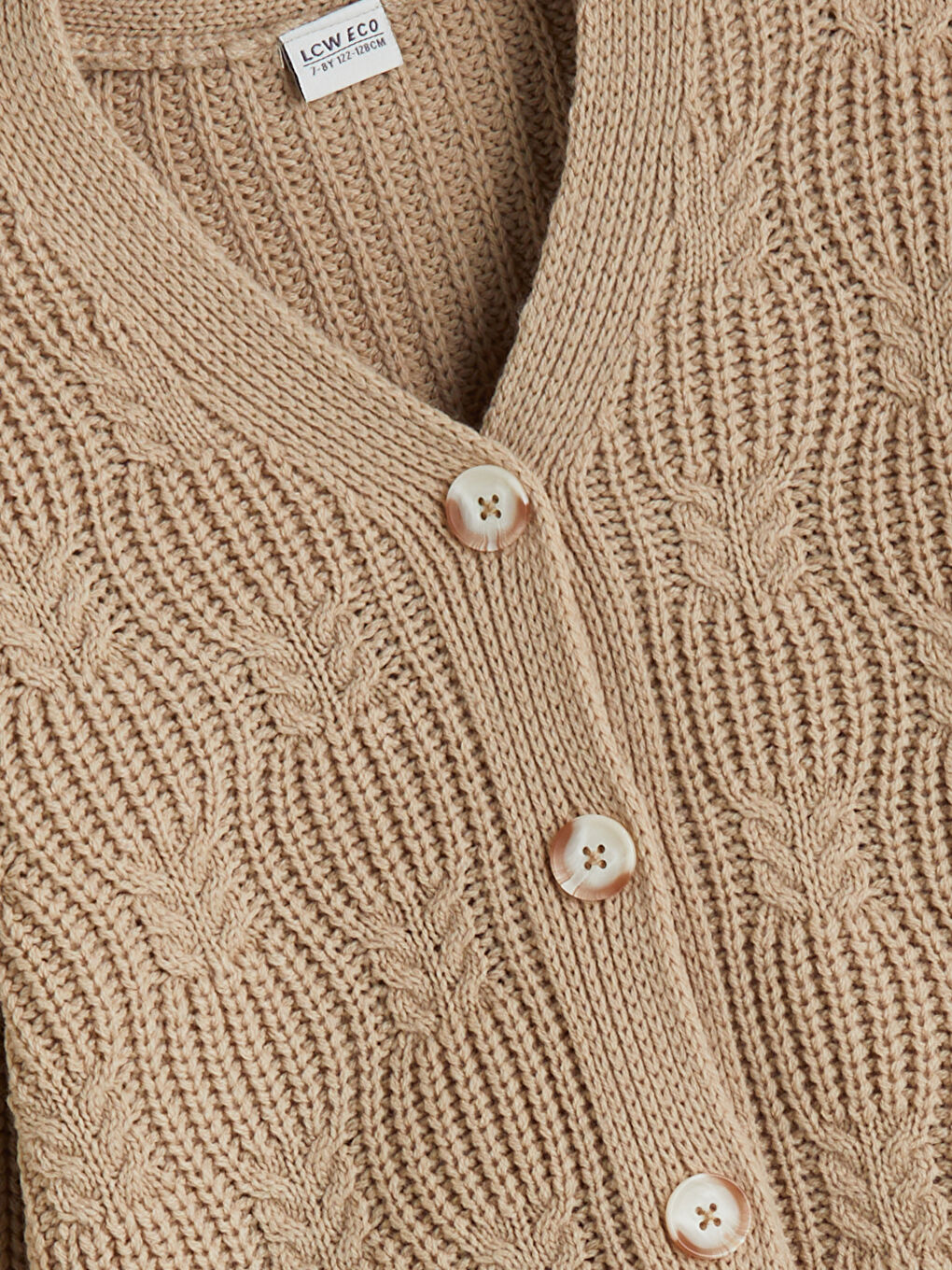 Bej V Yaka Kız Çocuk Triko Hırka-1