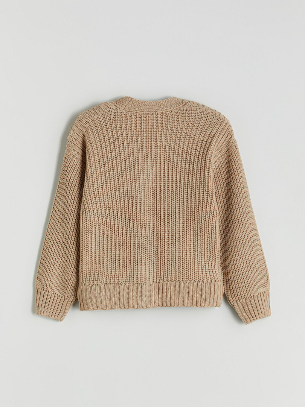 Bej V Yaka Kız Çocuk Triko Hırka-2