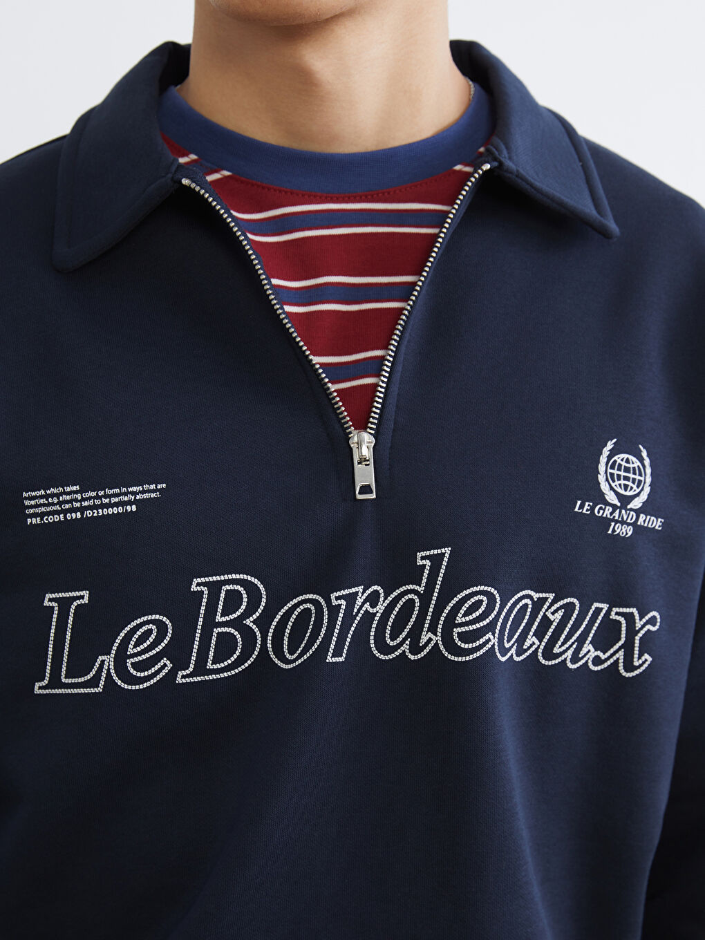 Lacivert Polo Yaka Baskılı Erkek Kalın Sweatshirt-2