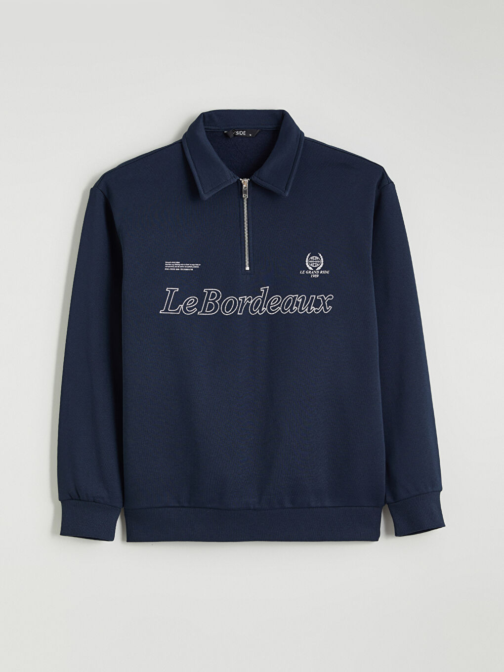 Lacivert Polo Yaka Baskılı Erkek Kalın Sweatshirt-4