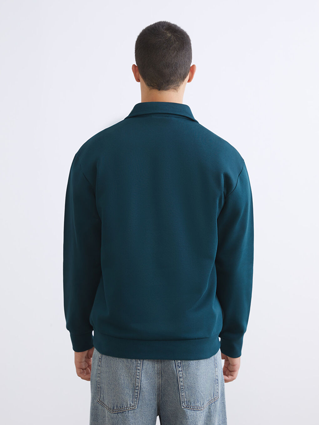 Petrol Polo Yaka Baskılı Erkek Kalın Sweatshirt-3