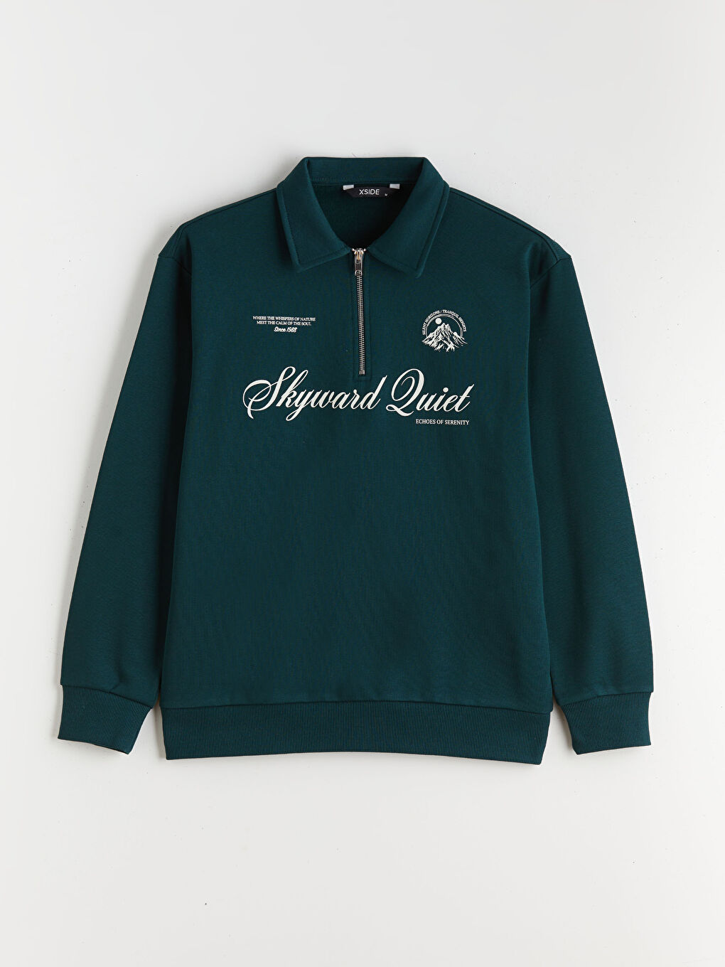 Petrol Polo Yaka Baskılı Erkek Kalın Sweatshirt-4