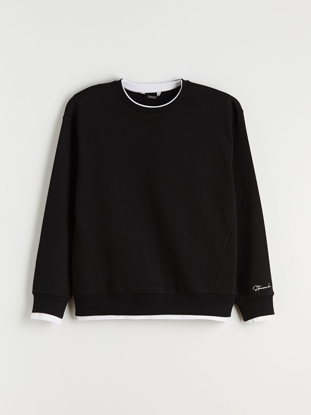 Siyah Bisiklet Yaka Nakışlı Erkek Kalın Sweatshirt-4